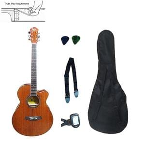Swan7 SW40C Maven Series Brown Acoustic Guitar Combo Package with Bag, Picks, Strap, and Tuner